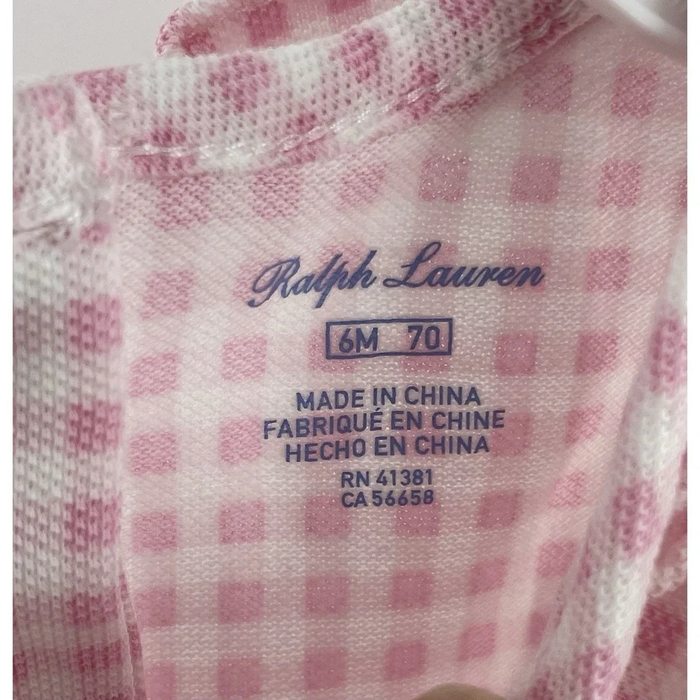 Ralph Lauren Baby Girl 6 Months Pink Plaid Ruffle Romper Easter Spring Summer